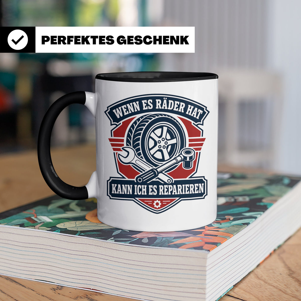 KFZ Mechaniker Tasse Wenn es Räder hat kann ich es repariere – Schwarz [farbe:schwarz]