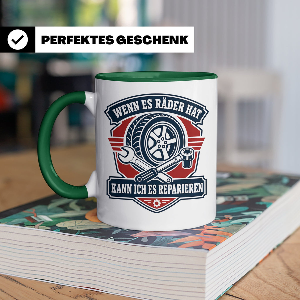 KFZ Mechaniker Tasse Wenn es Räder hat kann ich es repariere – Grün [farbe:grün]