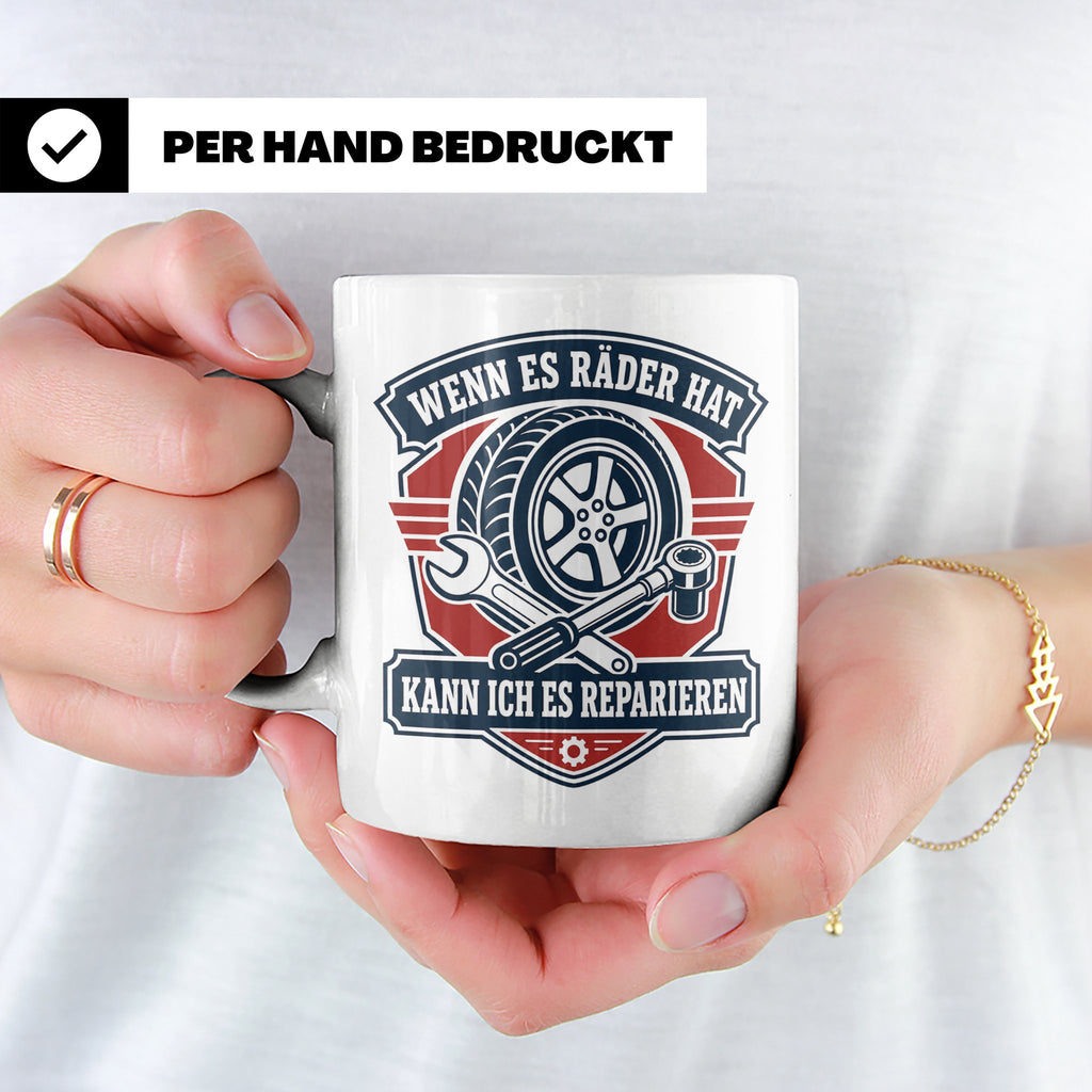 KFZ Mechaniker Tasse Wenn es Räder hat kann ich es repariere – Weiß [farbe:weiß]