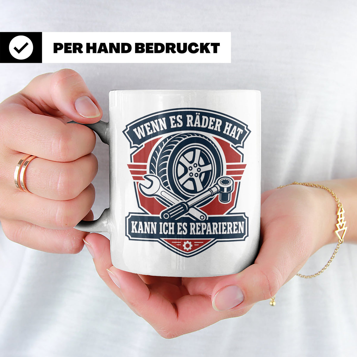 KFZ Mechaniker Tasse Wenn es Räder hat kann ich es repariere – Weiß [farbe:weiß]