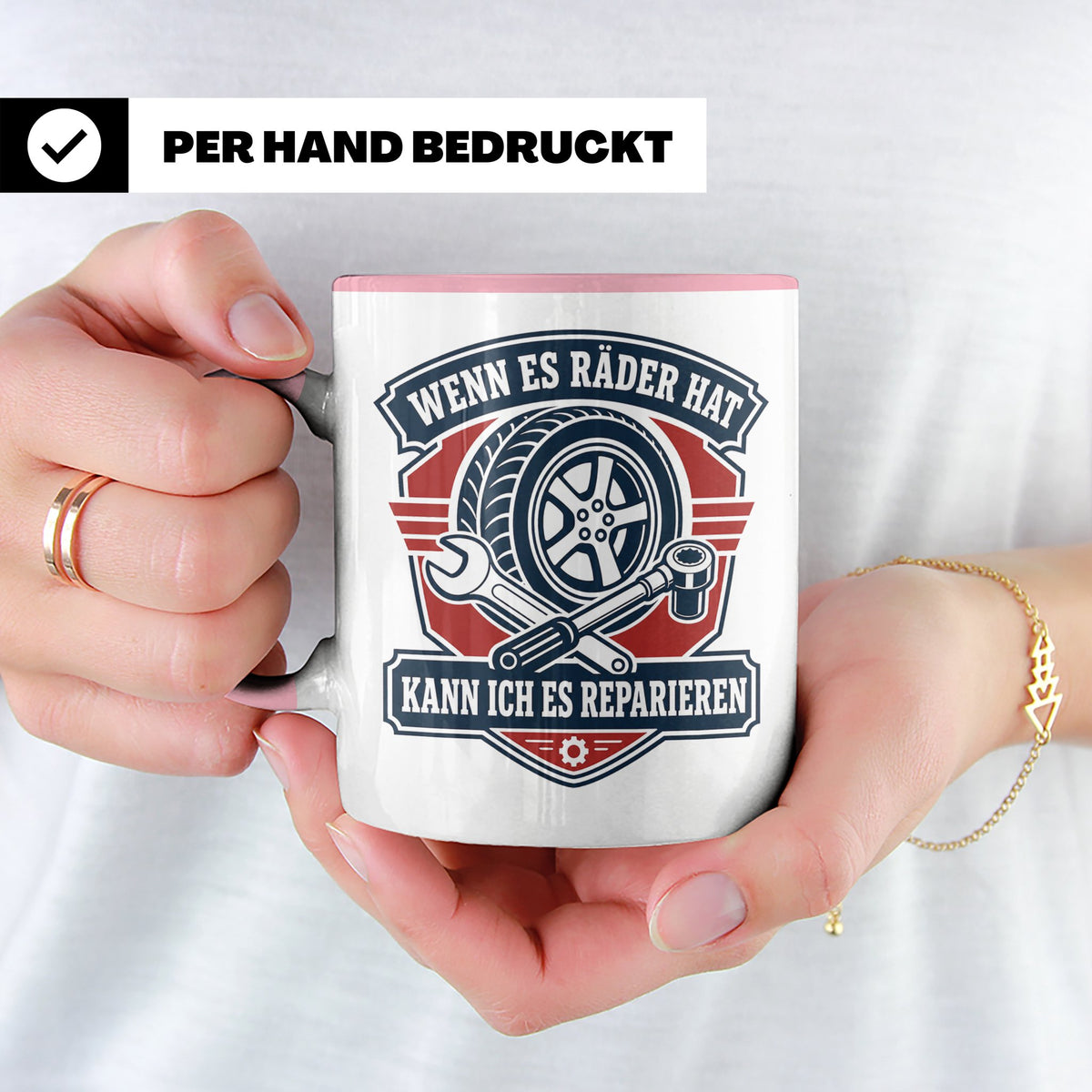 KFZ Mechaniker Tasse Wenn es Räder hat kann ich es repariere – Rosa [farbe:rosa]