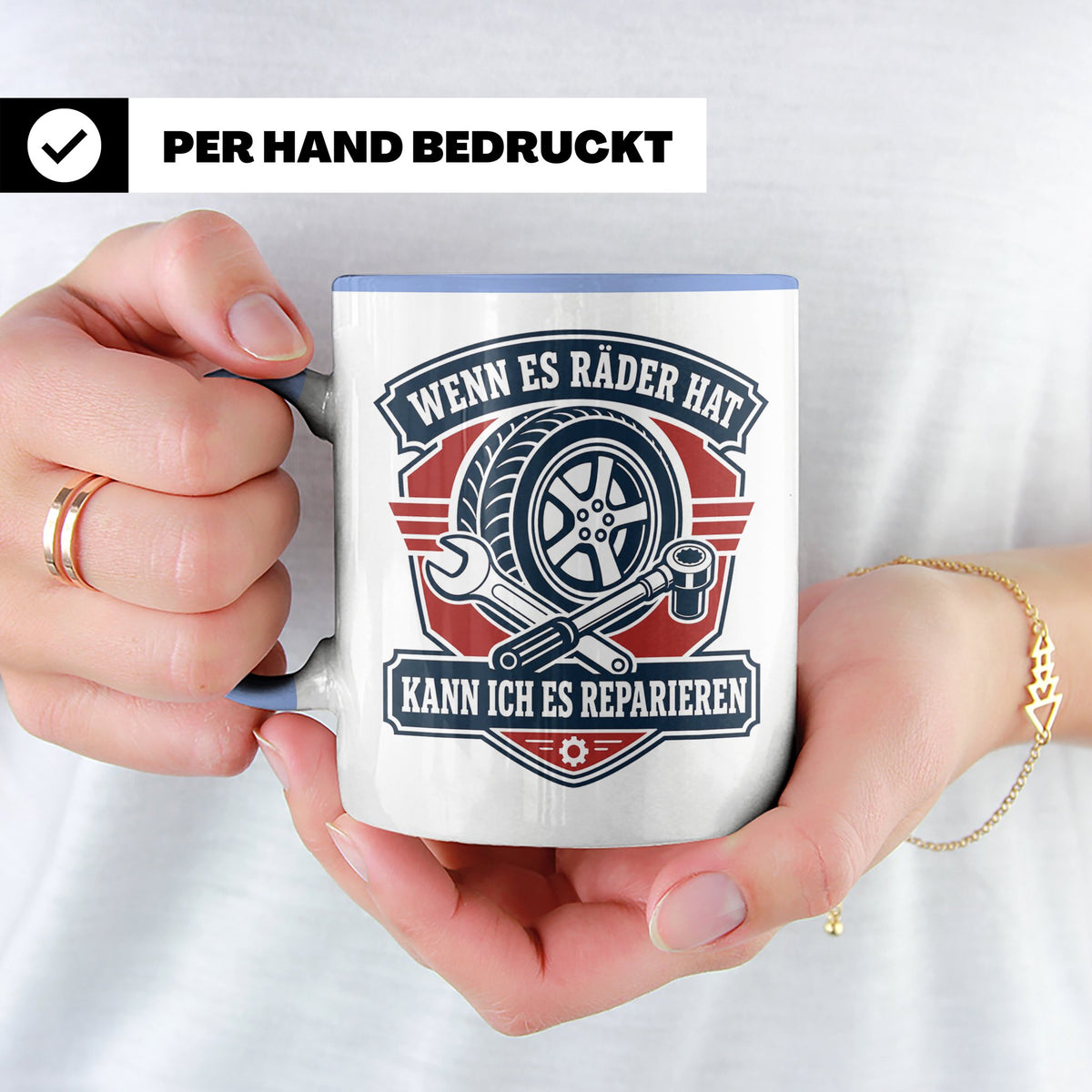 KFZ Mechaniker Tasse Wenn es Räder hat kann ich es repariere – Blau [farbe:blau]