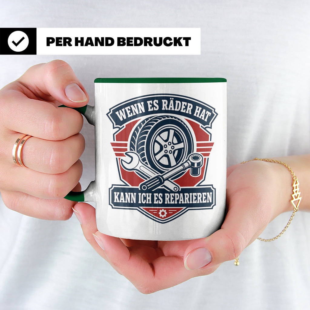 KFZ Mechaniker Tasse Wenn es Räder hat kann ich es repariere – Grün [farbe:grün]