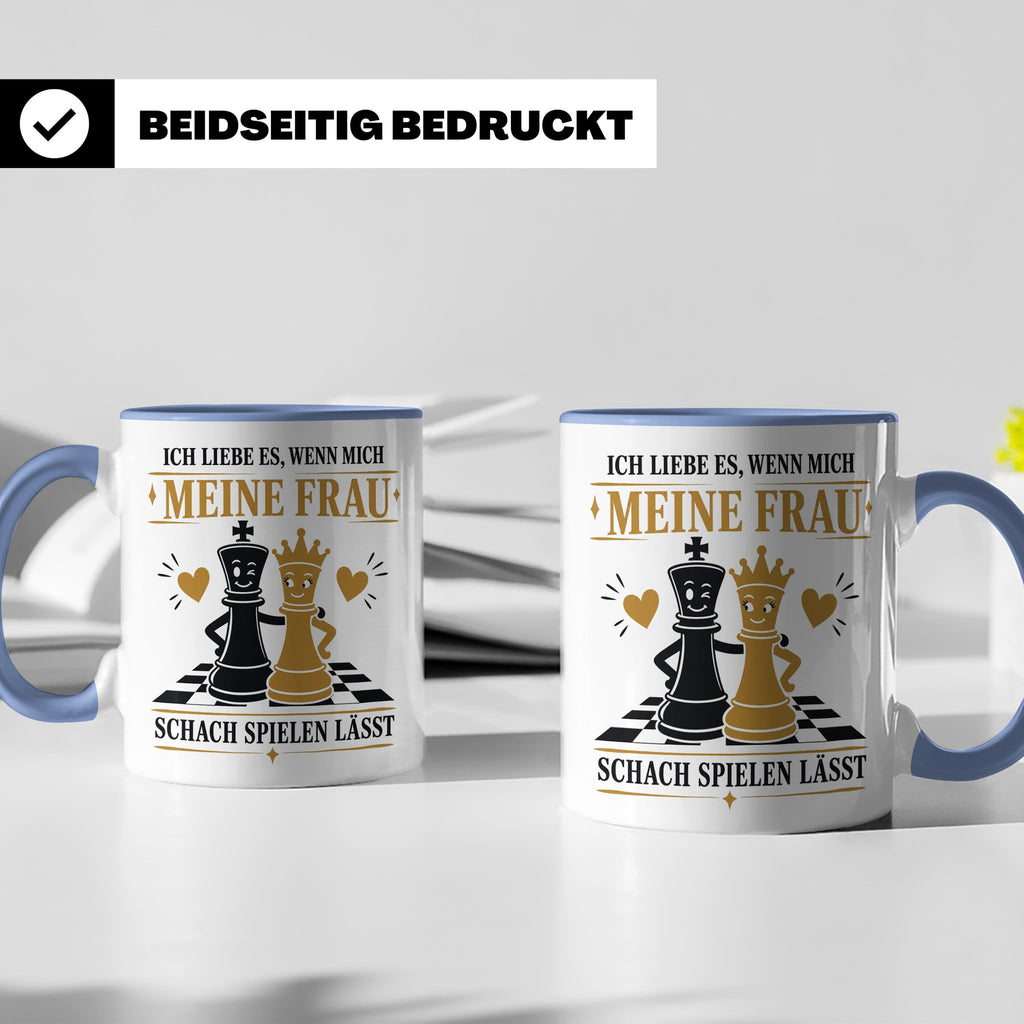 Schach Tasse Ich liebe es wenn mich meine Frau Schach spiele – Blau [farbe:blau]
