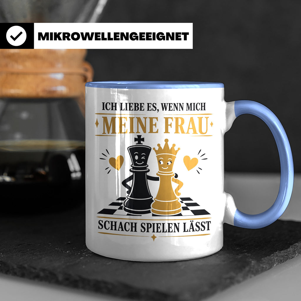 Schach Tasse Ich liebe es wenn mich meine Frau Schach spiele – Blau [farbe:blau]