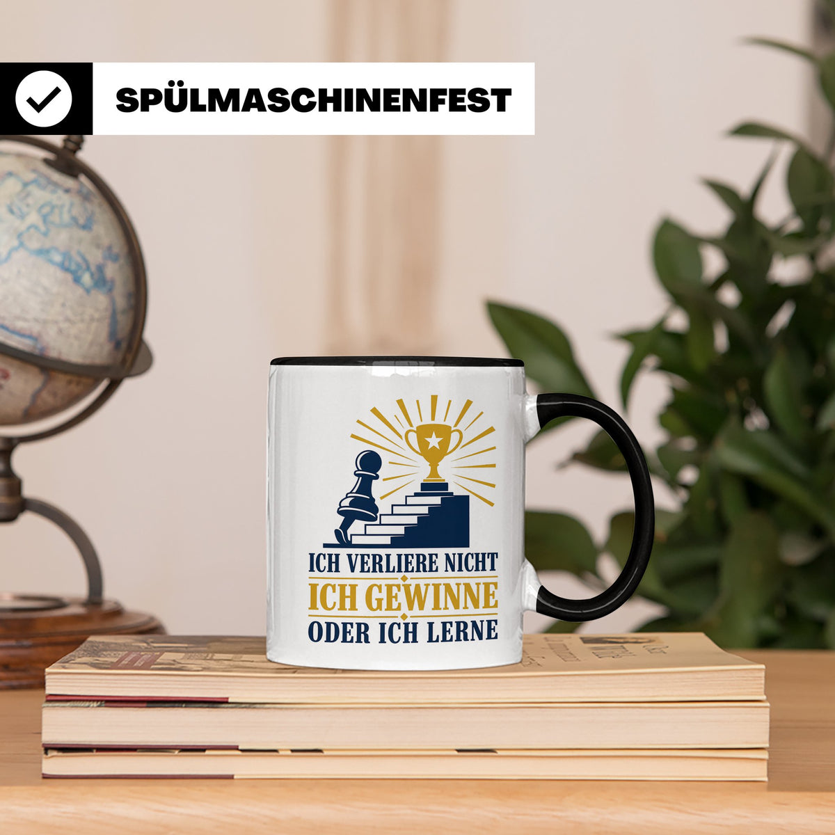 Schach Tasse Ich verliere nicht - gewinne oder lerne - Motiv – Schwarz [farbe:schwarz]