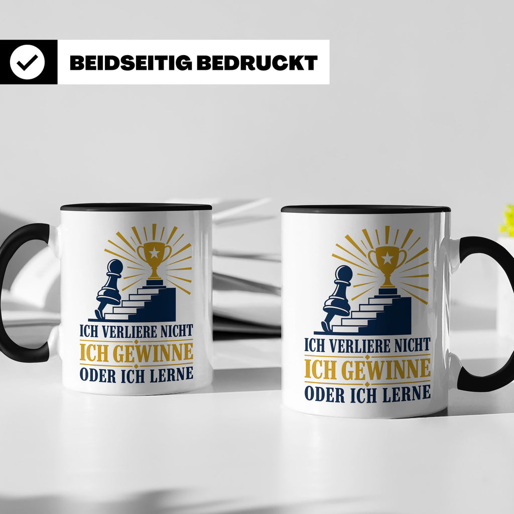 Schach Tasse Ich verliere nicht - gewinne oder lerne - Motiv – Schwarz [farbe:schwarz]