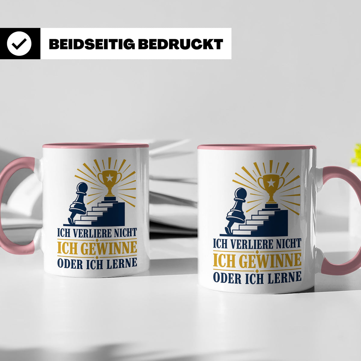 Schach Tasse Ich verliere nicht - gewinne oder lerne - Motiv – Rosa [farbe:rosa]