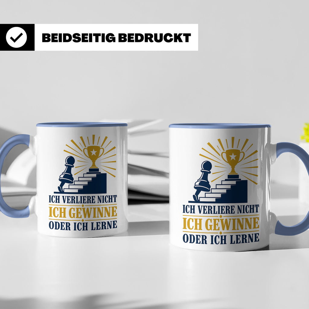 Schach Tasse Ich verliere nicht - gewinne oder lerne - Motiv – Blau [farbe:blau]