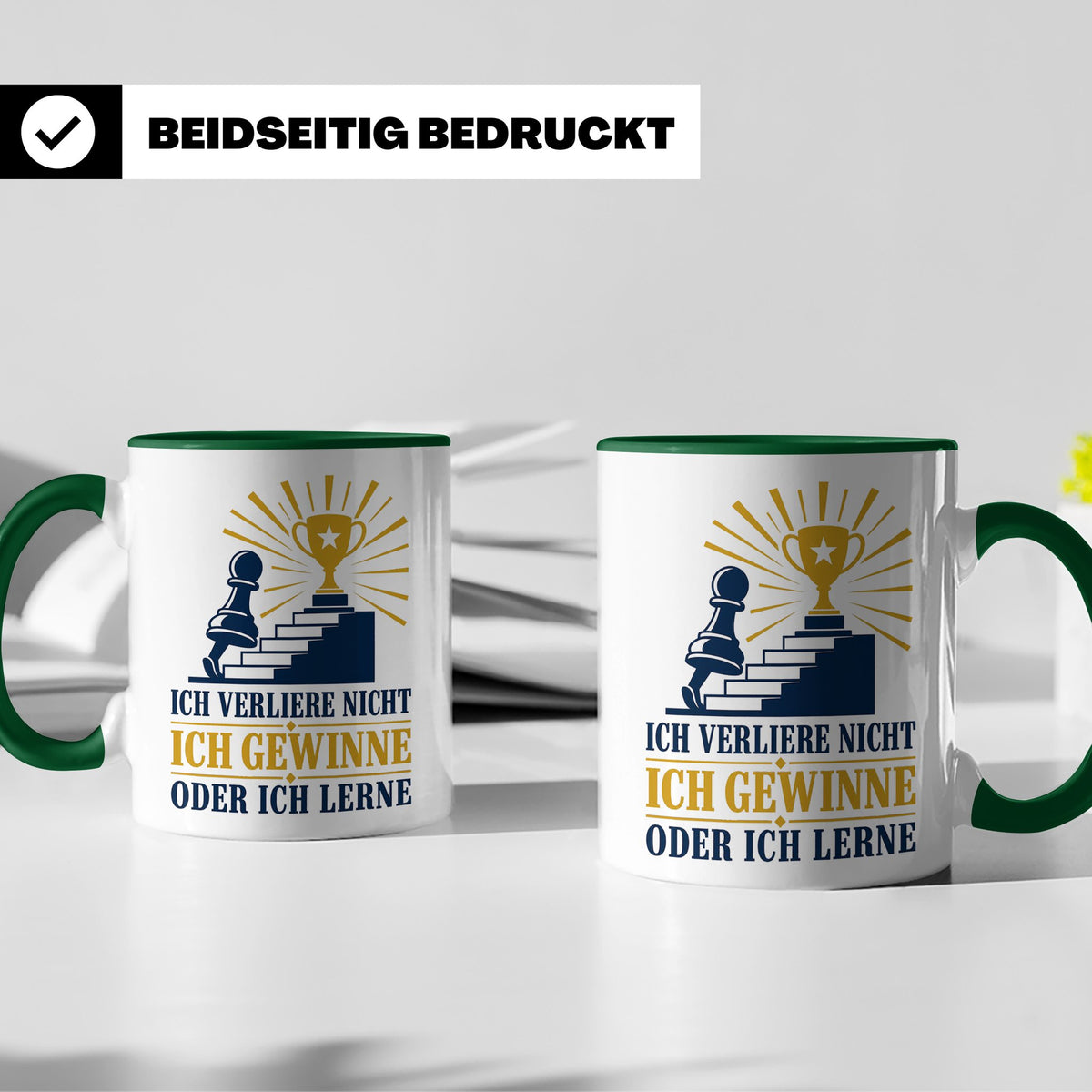 Schach Tasse Ich verliere nicht - gewinne oder lerne - Motiv – Grün [farbe:grün]
