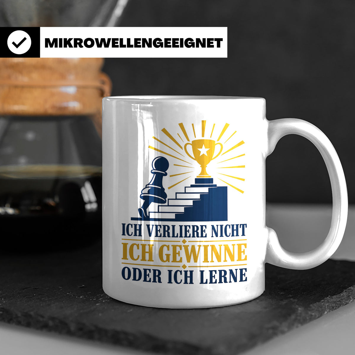 Schach Tasse Ich verliere nicht - gewinne oder lerne - Motiv – Weiß [farbe:weiß]