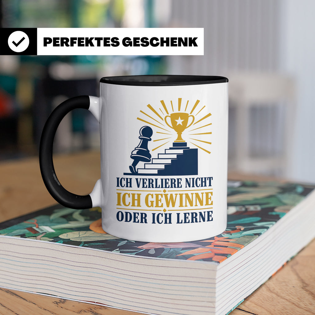 Schach Tasse Ich verliere nicht - gewinne oder lerne - Motiv – Schwarz [farbe:schwarz]