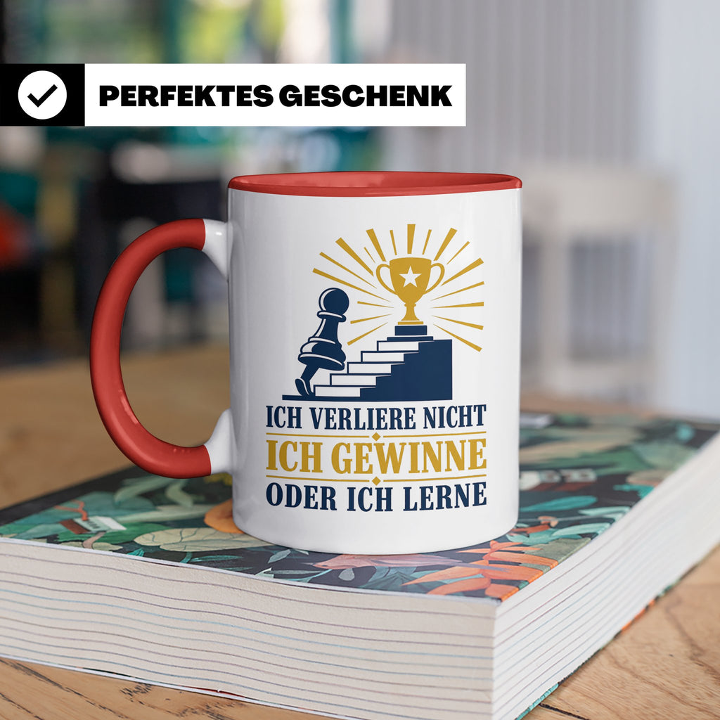 Schach Tasse Ich verliere nicht - gewinne oder lerne - Motiv – Rot [farbe:rot]