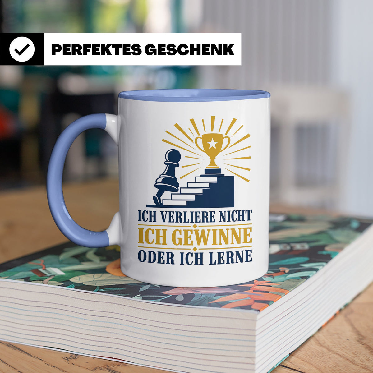 Schach Tasse Ich verliere nicht - gewinne oder lerne - Motiv – Blau [farbe:blau]