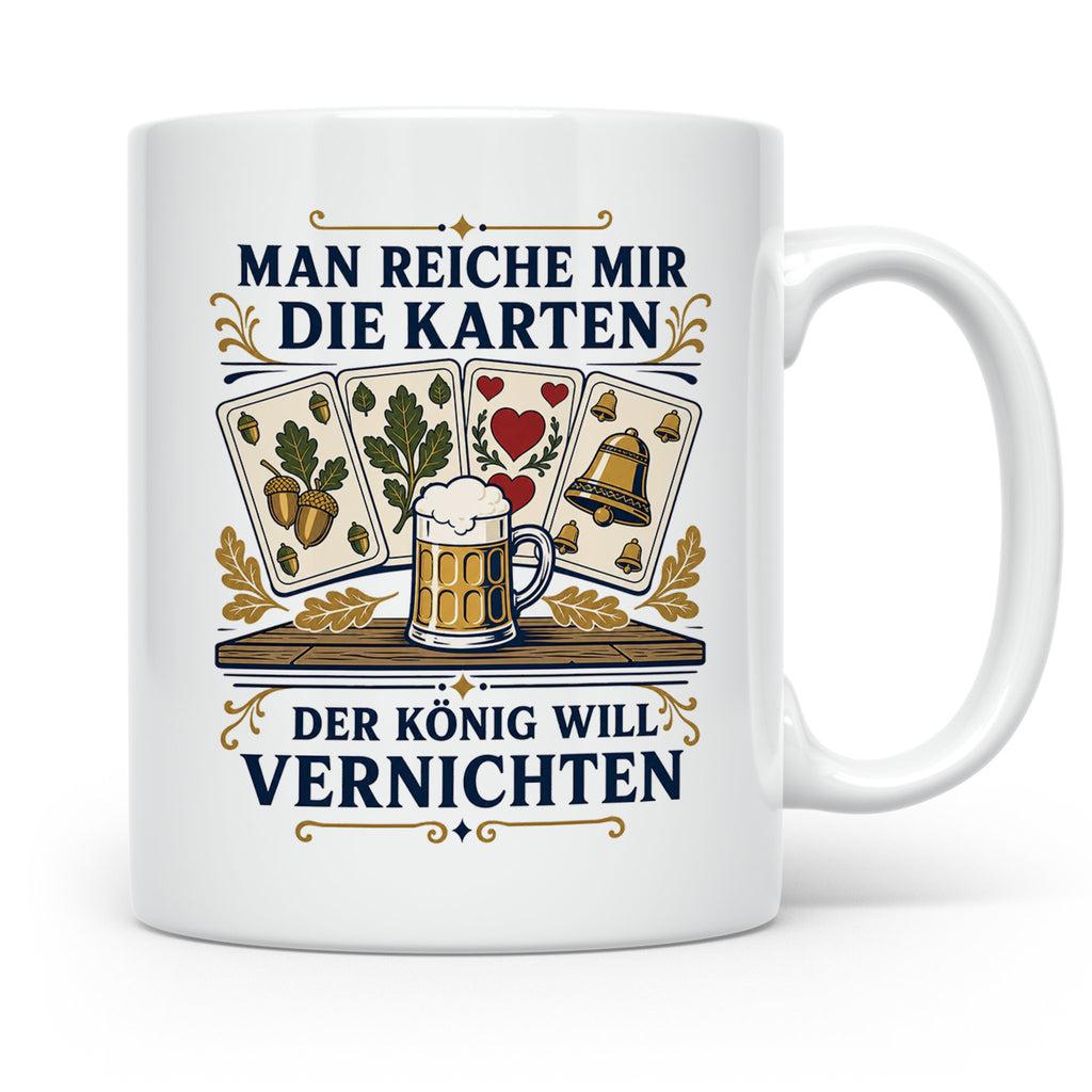 Schafkopf Tasse Man reiche mir die Karten - Lustiges Geschen – Weiß [farbe:weiß]