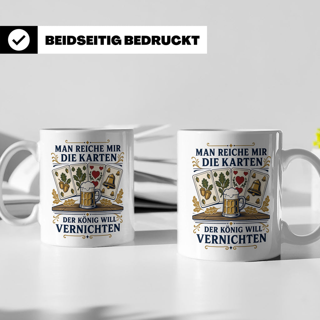Schafkopf Tasse Man reiche mir die Karten - Lustiges Geschen – Weiß [farbe:weiß]