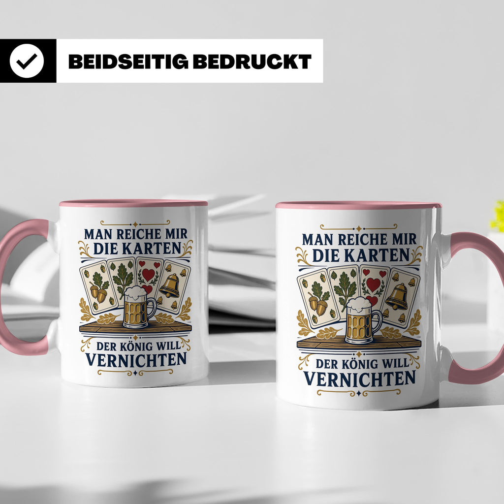 Schafkopf Tasse Man reiche mir die Karten - Lustiges Geschen – Rosa [farbe:rosa]