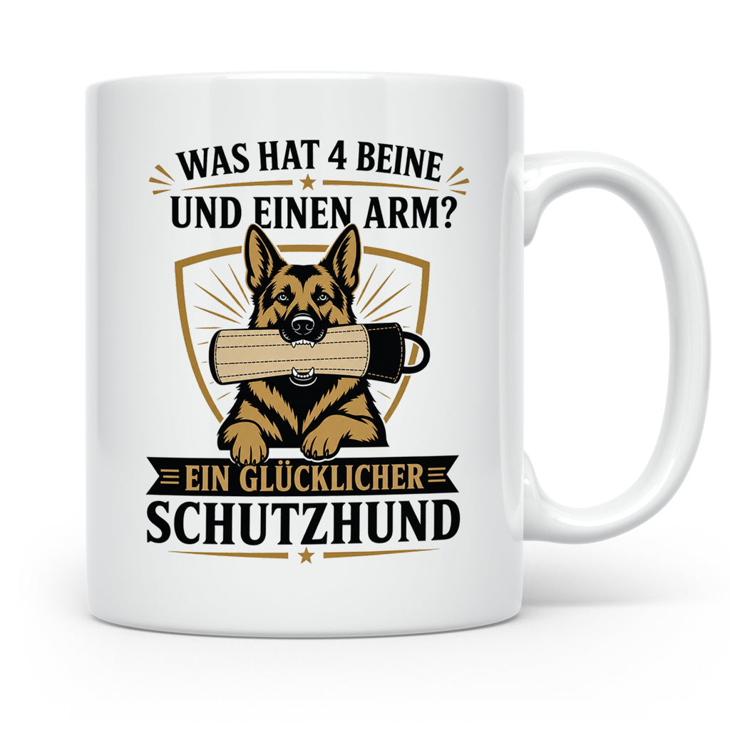 Schutzhund Tasse Was hat 4 Beine und einen Arm - Lustiges Ge – Weiß [farbe:weiß]