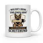 Schutzhund Tasse Was hat 4 Beine und einen Arm - Lustiges Ge – Weiß [farbe:weiß]