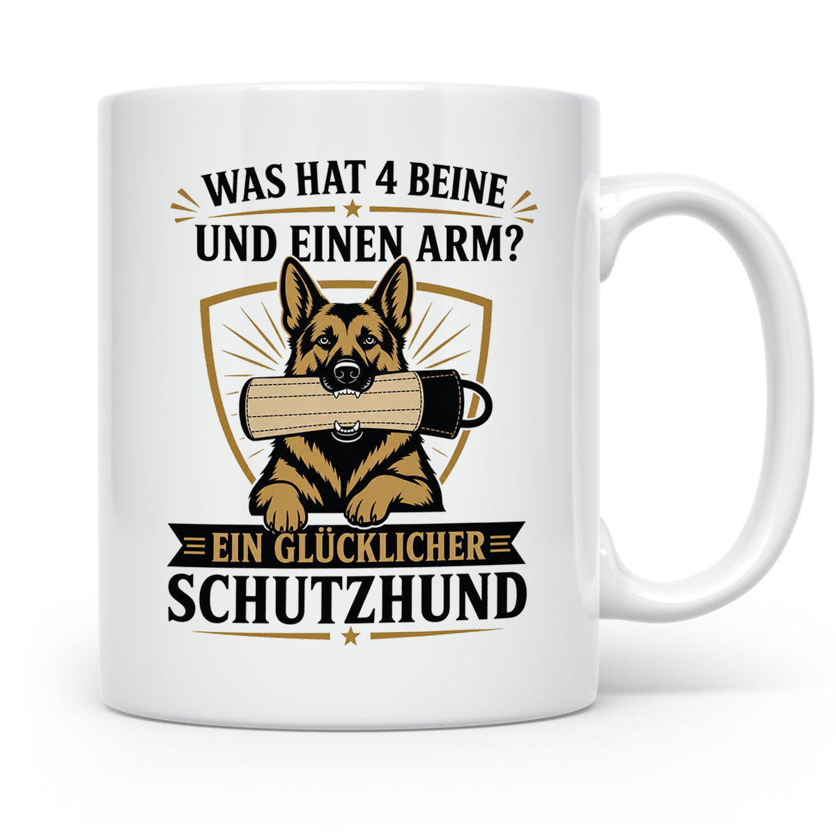 Schutzhund Tasse Was hat 4 Beine und einen Arm - Lustiges Ge – Weiß [farbe:weiß]