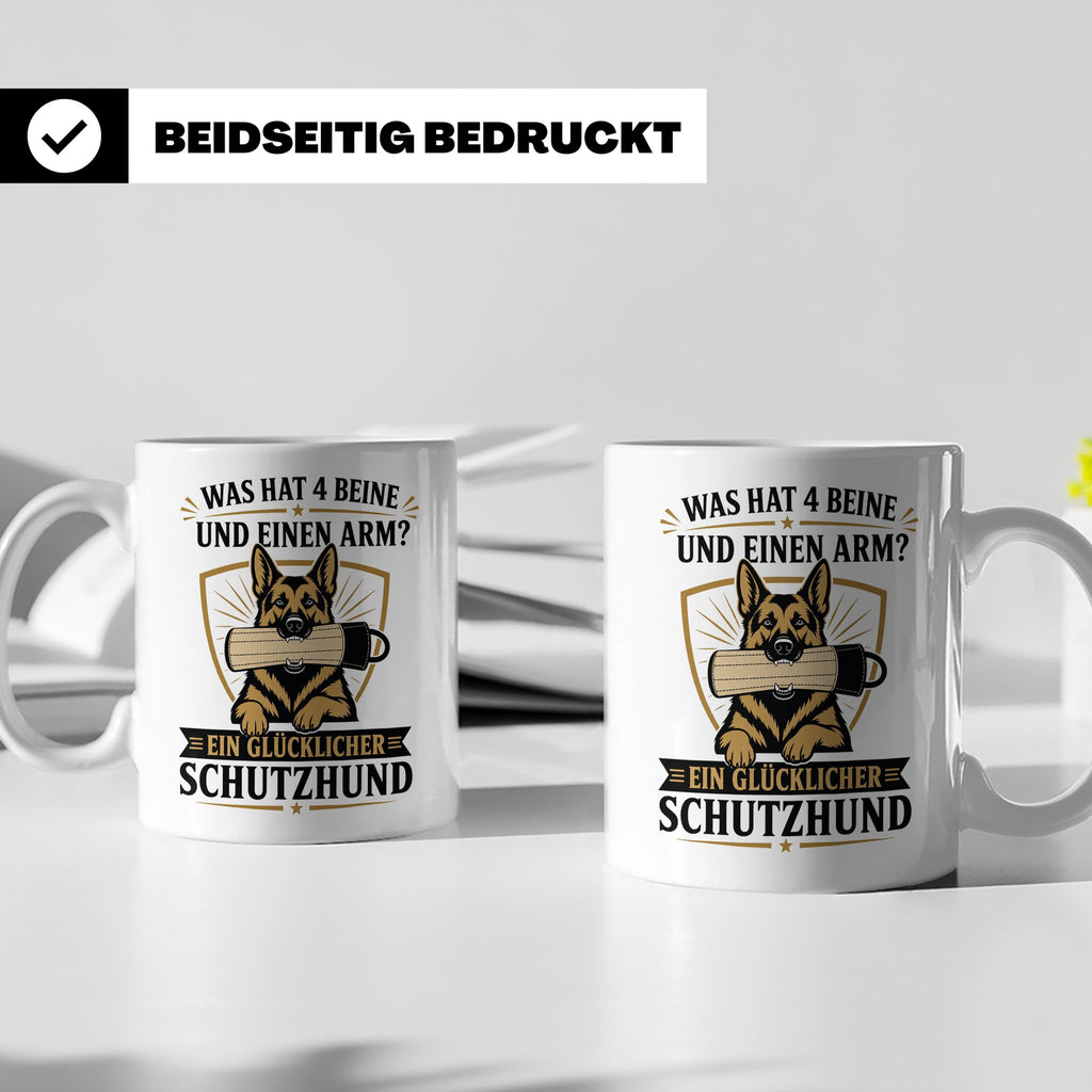 Schutzhund Tasse Was hat 4 Beine und einen Arm - Lustiges Ge – Weiß [farbe:weiß]