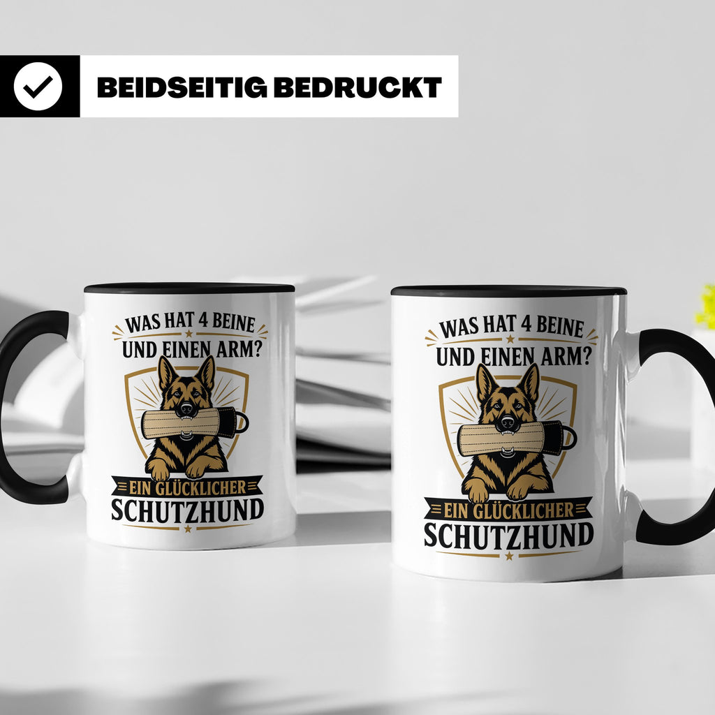 Schutzhund Tasse Was hat 4 Beine und einen Arm - Lustiges Ge – Schwarz [farbe:schwarz]