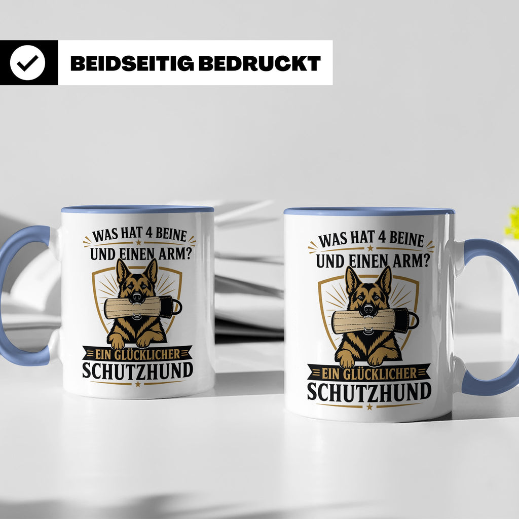 Schutzhund Tasse Was hat 4 Beine und einen Arm - Lustiges Ge – Blau [farbe:blau]