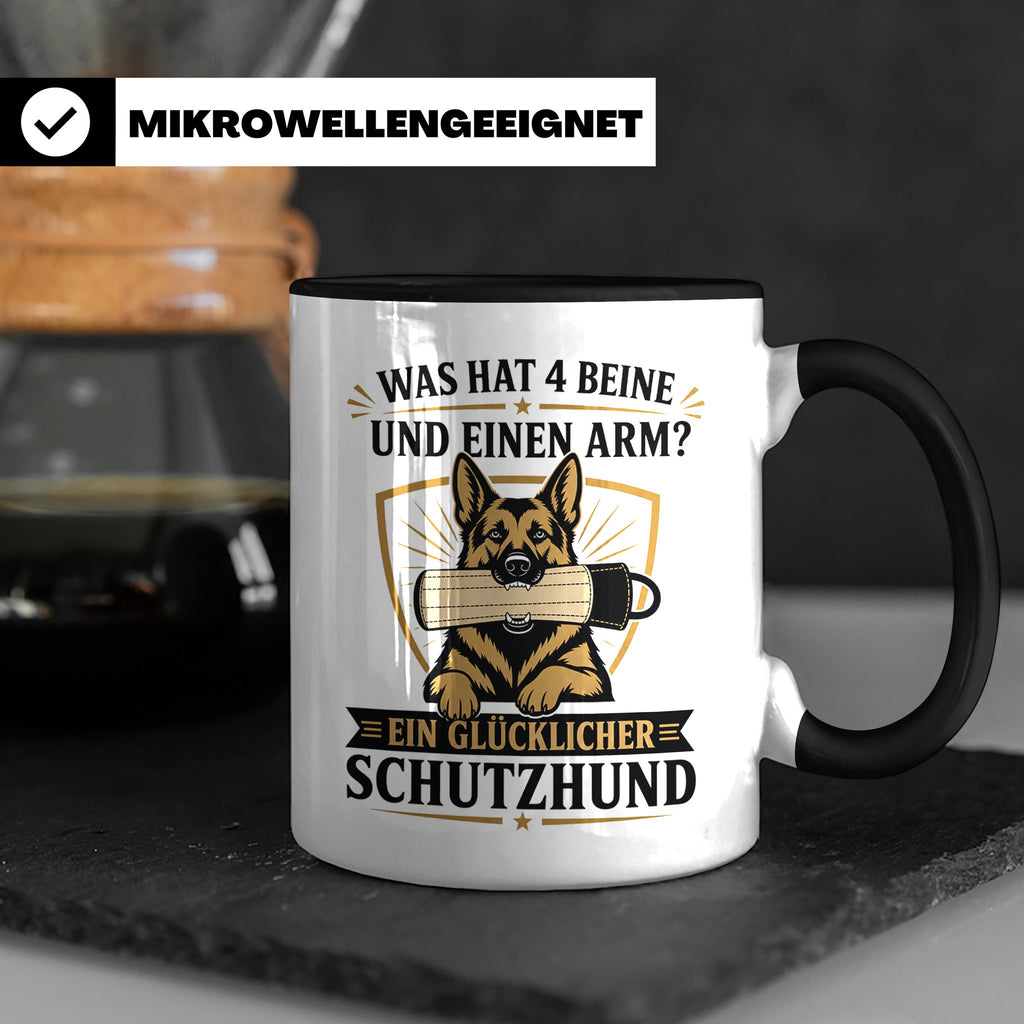 Schutzhund Tasse Was hat 4 Beine und einen Arm - Lustiges Ge – Schwarz [farbe:schwarz]