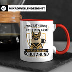 Schutzhund Tasse Was hat 4 Beine und einen Arm - Lustiges Ge – Rot [farbe:rot]