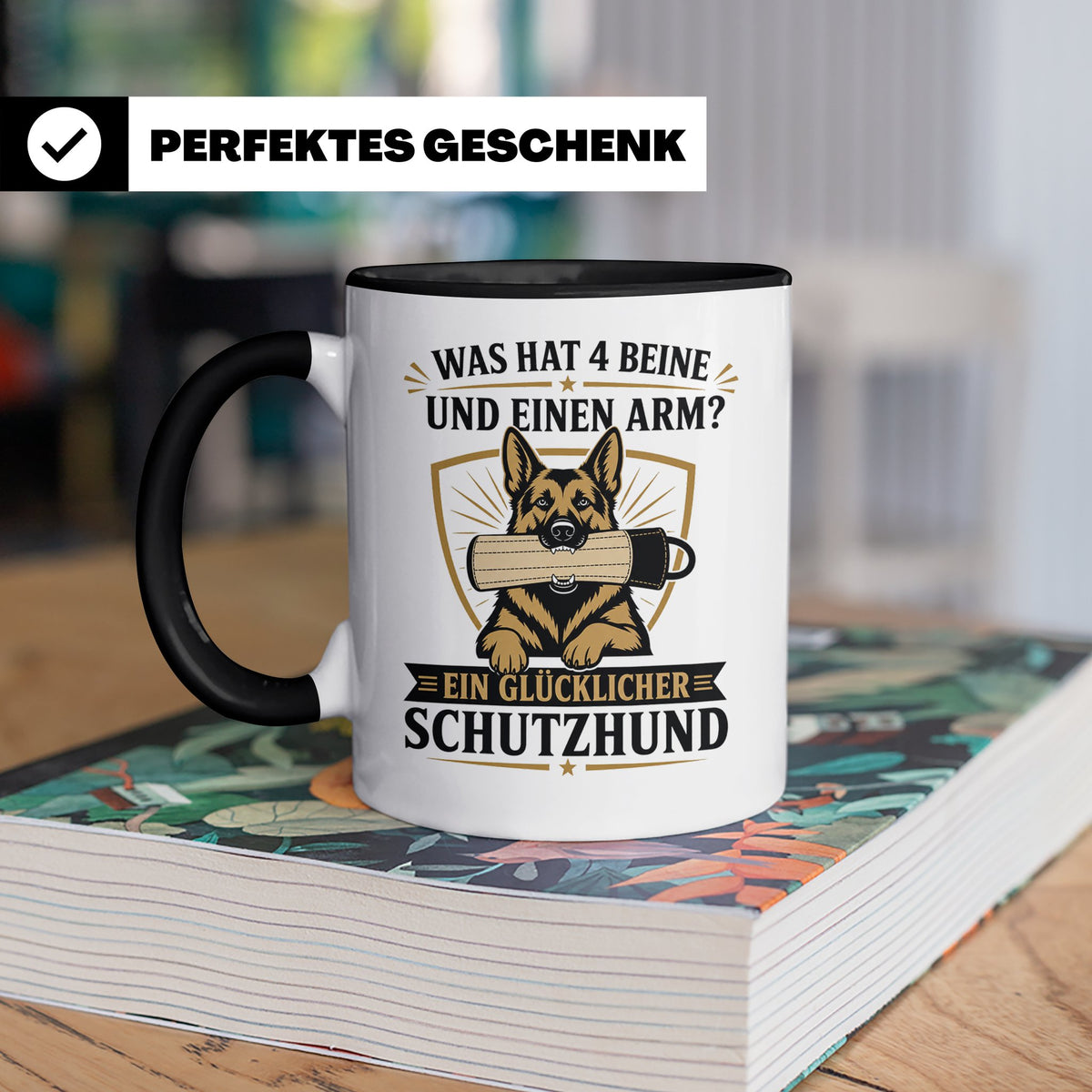 Schutzhund Tasse Was hat 4 Beine und einen Arm - Lustiges Ge – Schwarz [farbe:schwarz]