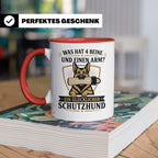 Schutzhund Tasse Was hat 4 Beine und einen Arm - Lustiges Ge – Rot [farbe:rot]