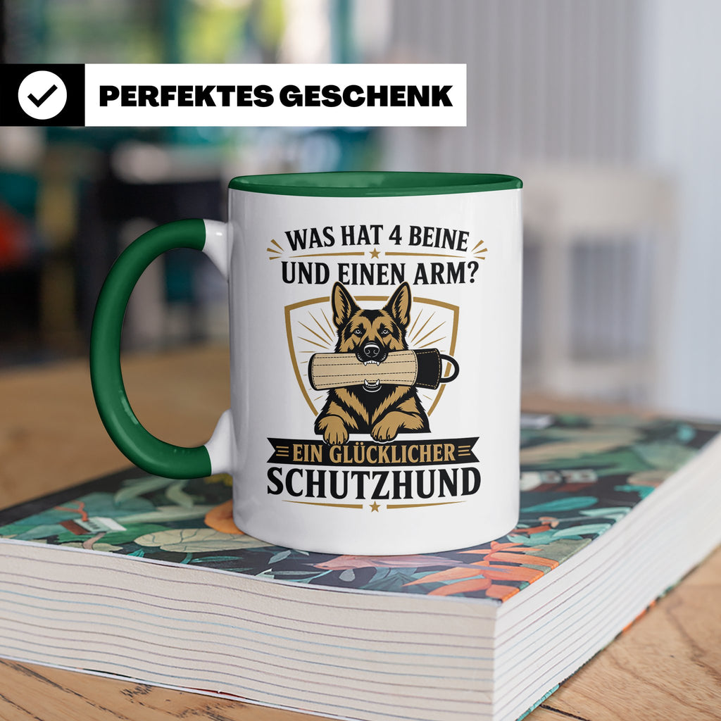 Schutzhund Tasse Was hat 4 Beine und einen Arm - Lustiges Ge – Grün [farbe:grün]