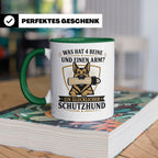 Schutzhund Tasse Was hat 4 Beine und einen Arm - Lustiges Ge – Grün [farbe:grün]