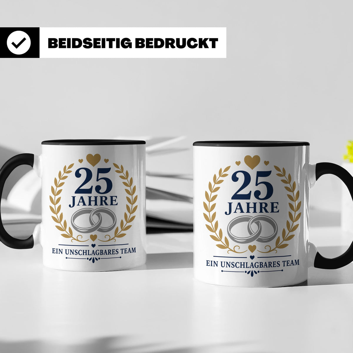 Silberhochzeit Tasse 25 Jahre ein unschlagbares Team - Gesch – Schwarz [farbe:schwarz]