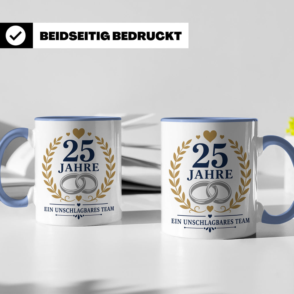 Silberhochzeit Tasse 25 Jahre ein unschlagbares Team - Gesch – Blau [farbe:blau]