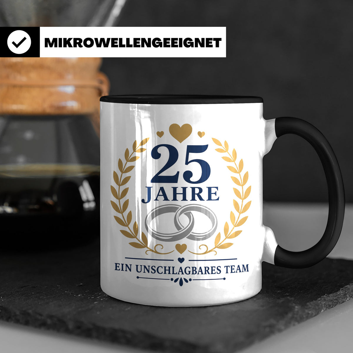 Silberhochzeit Tasse 25 Jahre ein unschlagbares Team - Gesch – Schwarz [farbe:schwarz]