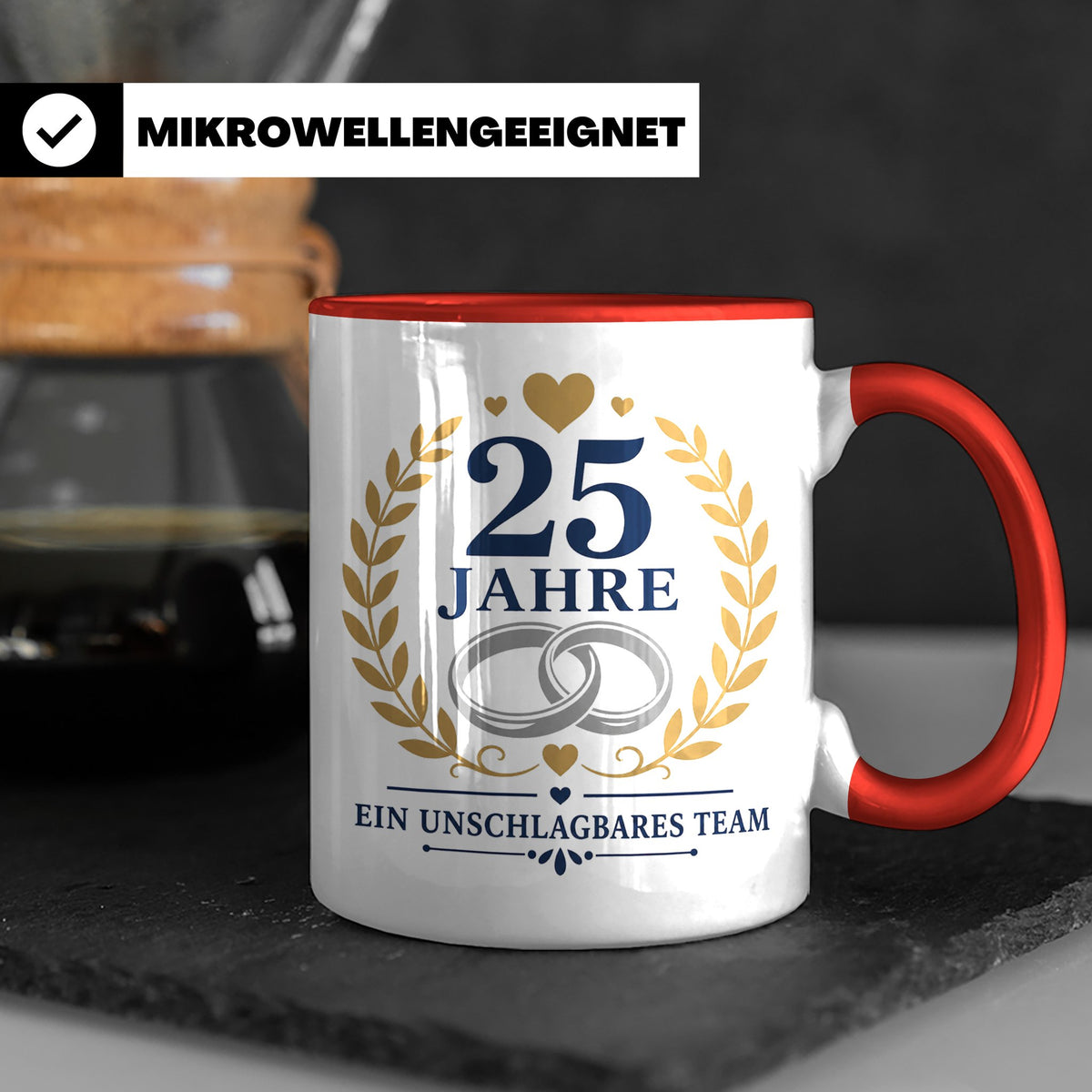 Silberhochzeit Tasse 25 Jahre ein unschlagbares Team - Gesch – Rot [farbe:rot]