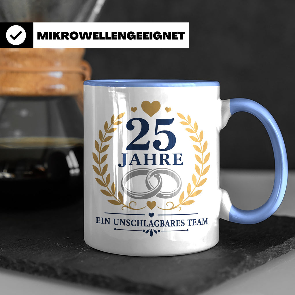 Silberhochzeit Tasse 25 Jahre ein unschlagbares Team - Gesch – Blau [farbe:blau]
