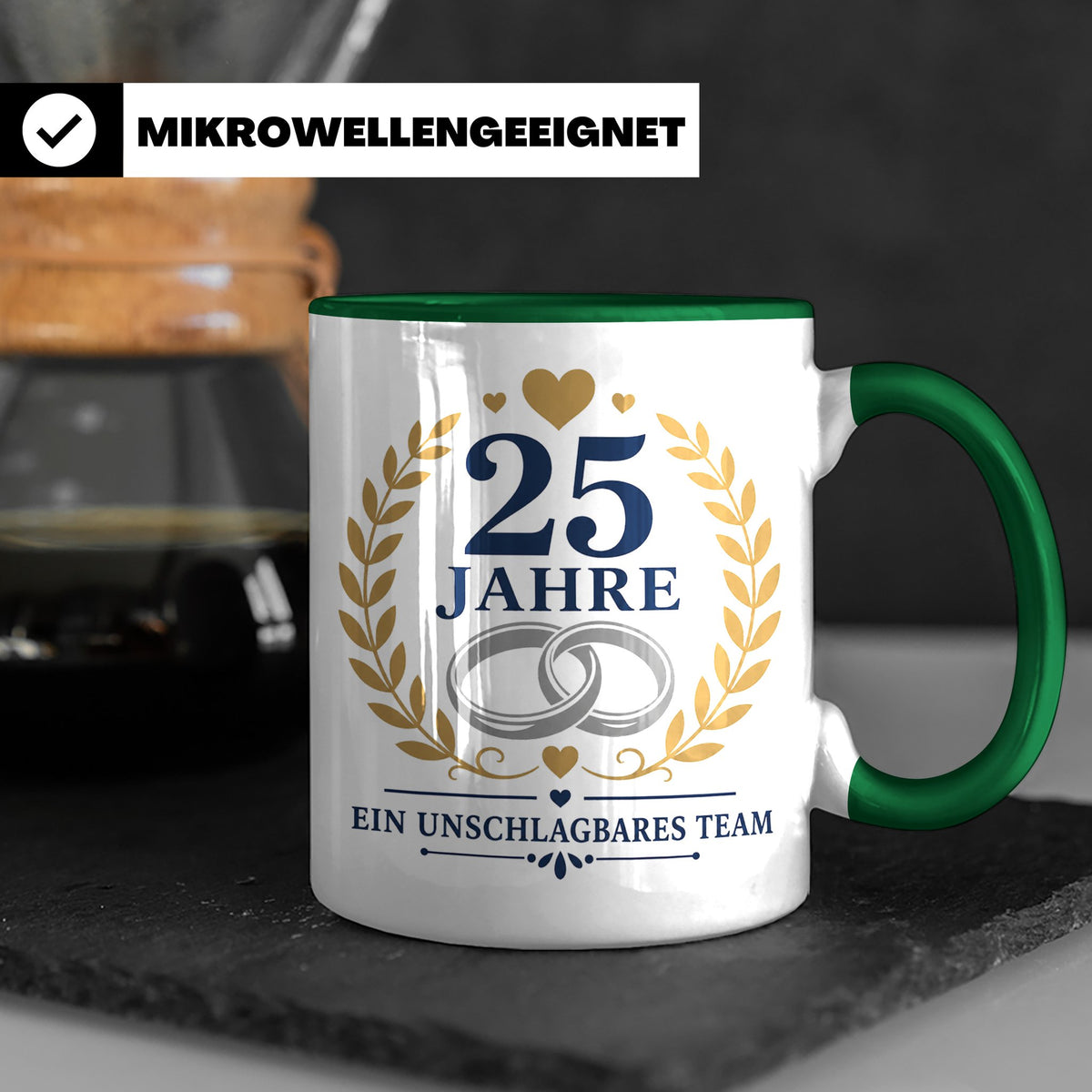 Silberhochzeit Tasse 25 Jahre ein unschlagbares Team - Gesch – Grün [farbe:grün]