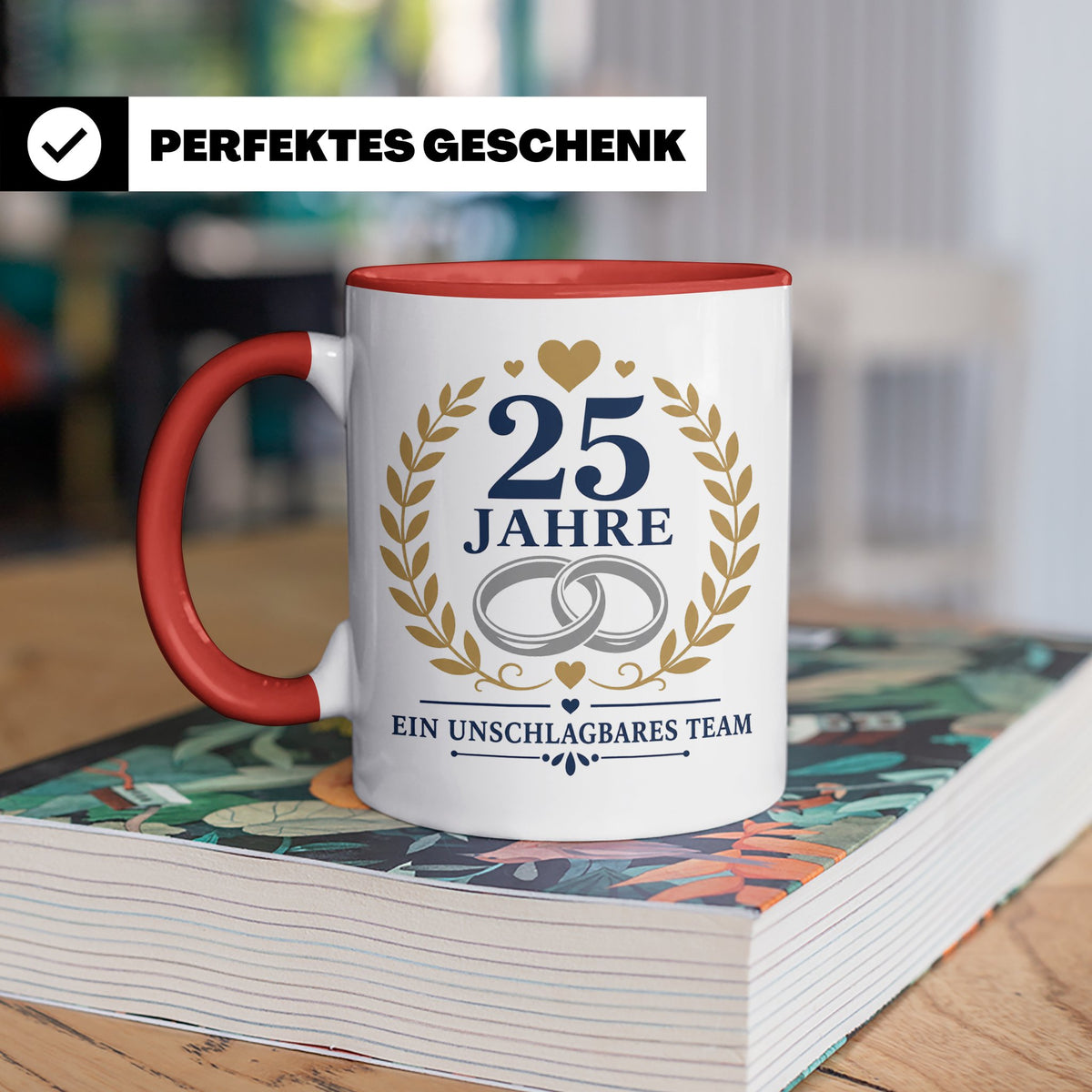 Silberhochzeit Tasse 25 Jahre ein unschlagbares Team - Gesch – Rot [farbe:rot]