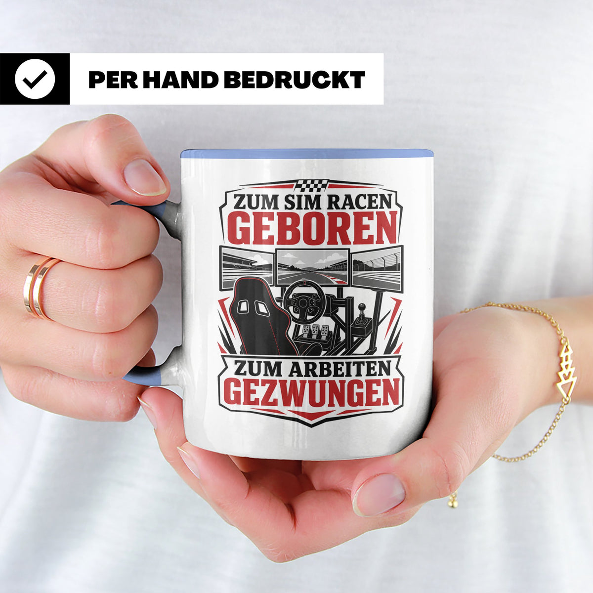 Sim Racing Tasse Zum Sim Racen geboren zum Arbeiten gezwunge – Blau [farbe:blau]