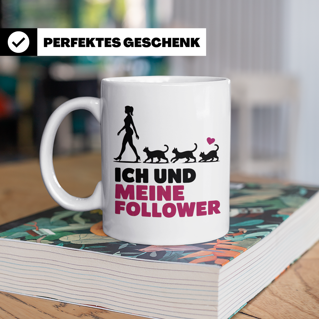 Katzen Follower Tasse - Cat Mom Spruch Geschenkidee - Liebli – Weiß [farbe:weiß]