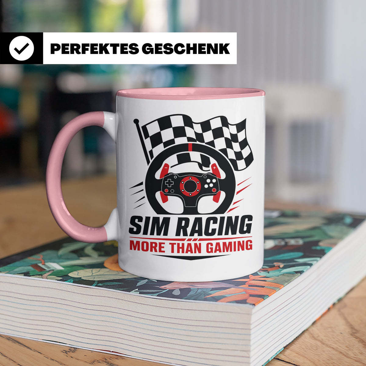 Sim Racing Tasse More than Gaming - Geschenk für Sim Racer G – Rosa [farbe:rosa]