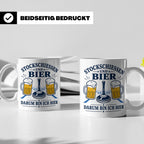 Eisstockschießen Tasse Stockschießen und Bier darum bin ich  – Weiß [farbe:weiß]