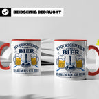 Eisstockschießen Tasse Stockschießen und Bier darum bin ich  – Rot [farbe:rot]
