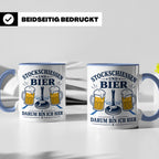 Eisstockschießen Tasse Stockschießen und Bier darum bin ich  – Blau [farbe:blau]