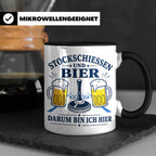 Eisstockschießen Tasse Stockschießen und Bier darum bin ich  – Schwarz [farbe:schwarz]