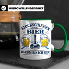 Eisstockschießen Tasse Stockschießen und Bier darum bin ich  – Grün [farbe:grün]