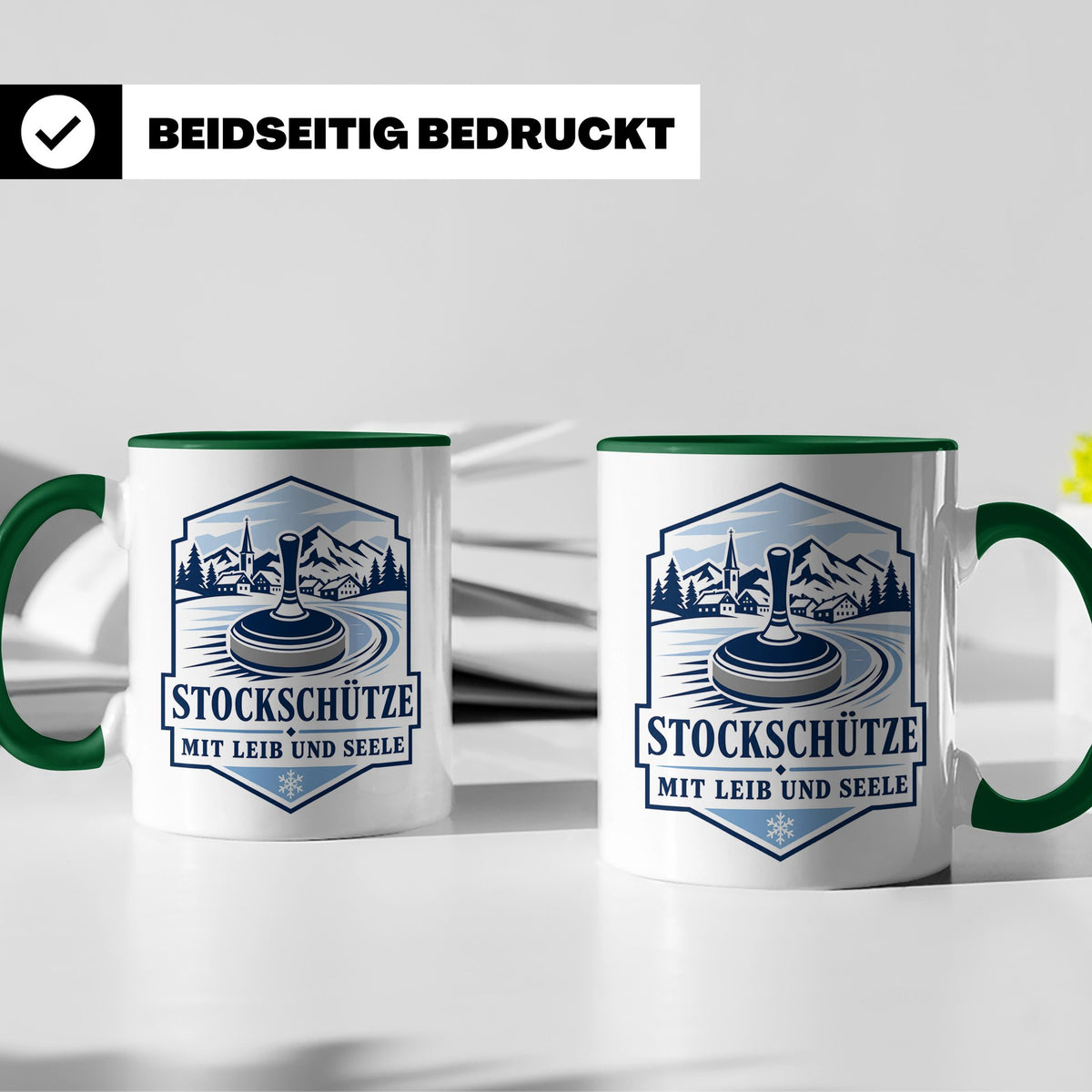 Eisstockschießen Tasse Stockschütze mit Leib und Seele - Ges – Grün [farbe:grün]