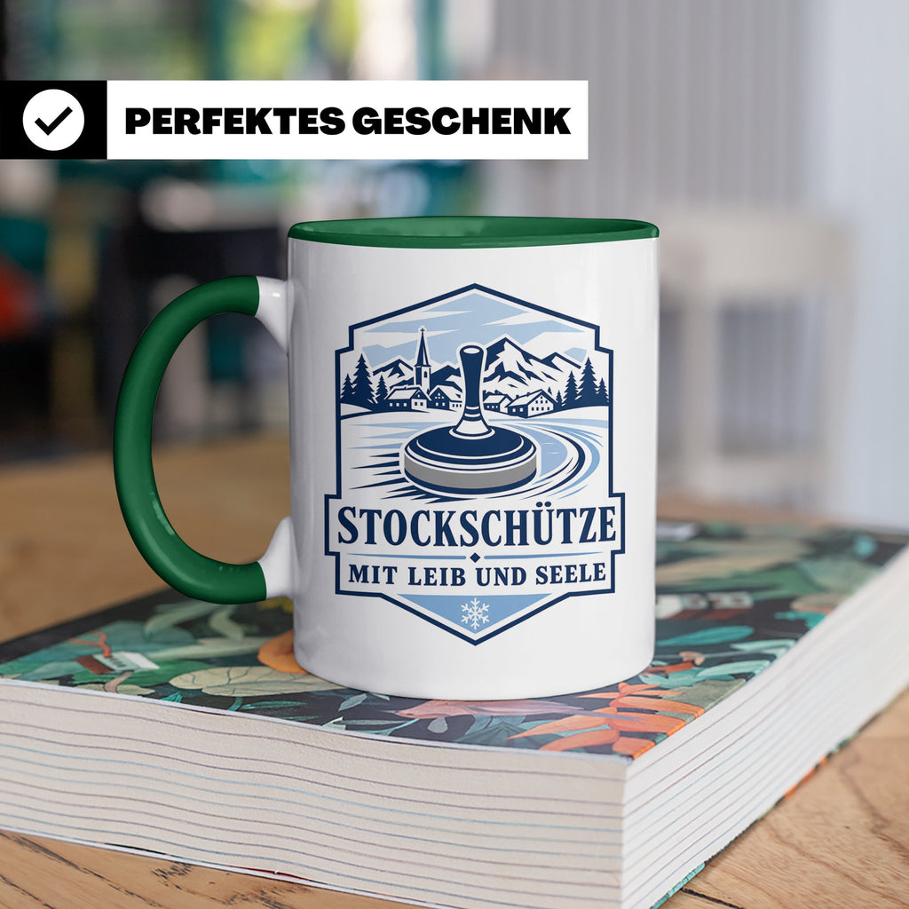 Eisstockschießen Tasse Stockschütze mit Leib und Seele - Ges – Grün [farbe:grün]